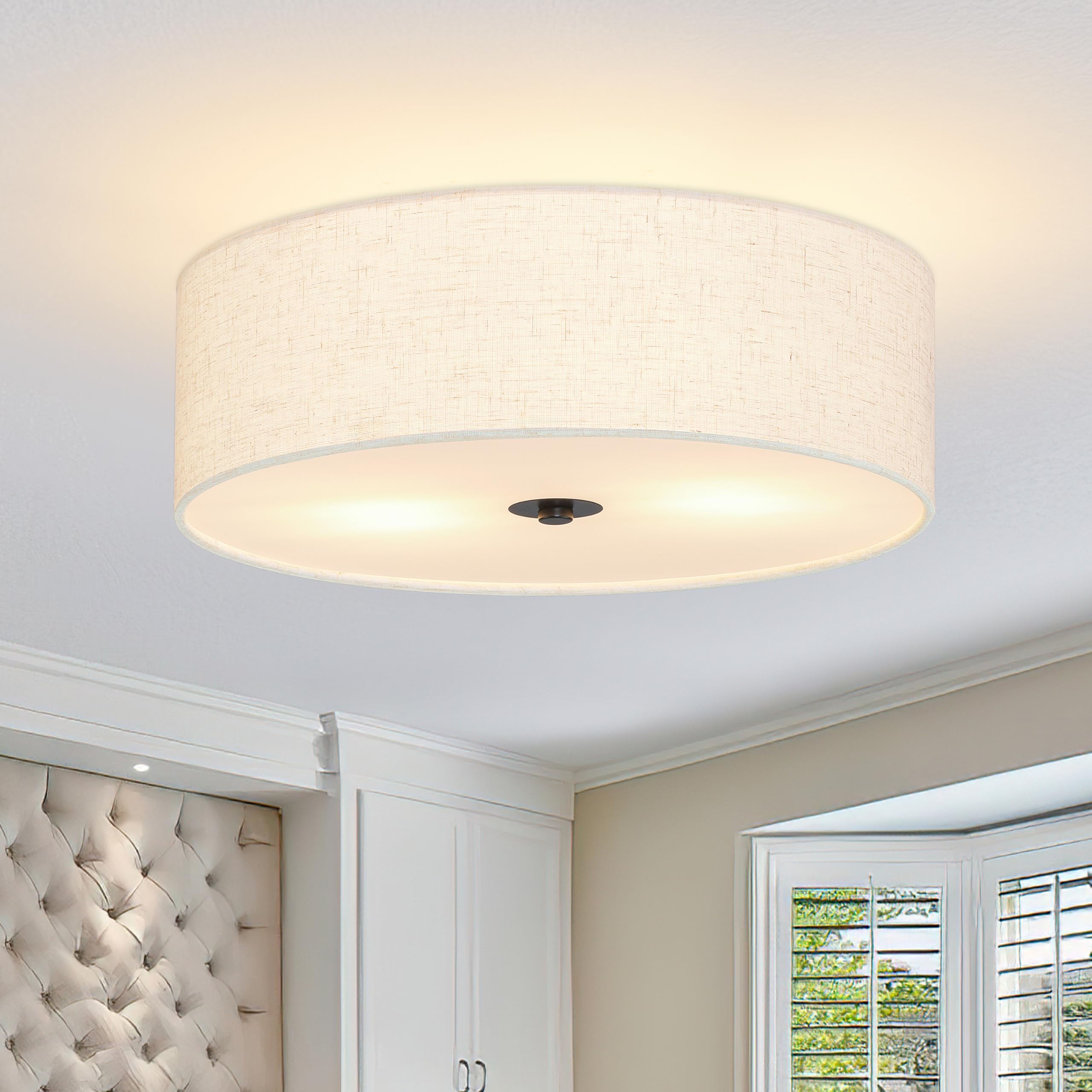 Photo 1 of 12.6 Inch Flush Mount Ceiling Light 2-Light Drum Modern Black Light Fixture Ceiling Light Fixture Close to Ceiling Light Fixture with Fabric Shade for Living Room Hallway Entryway Kitchen Bedroom