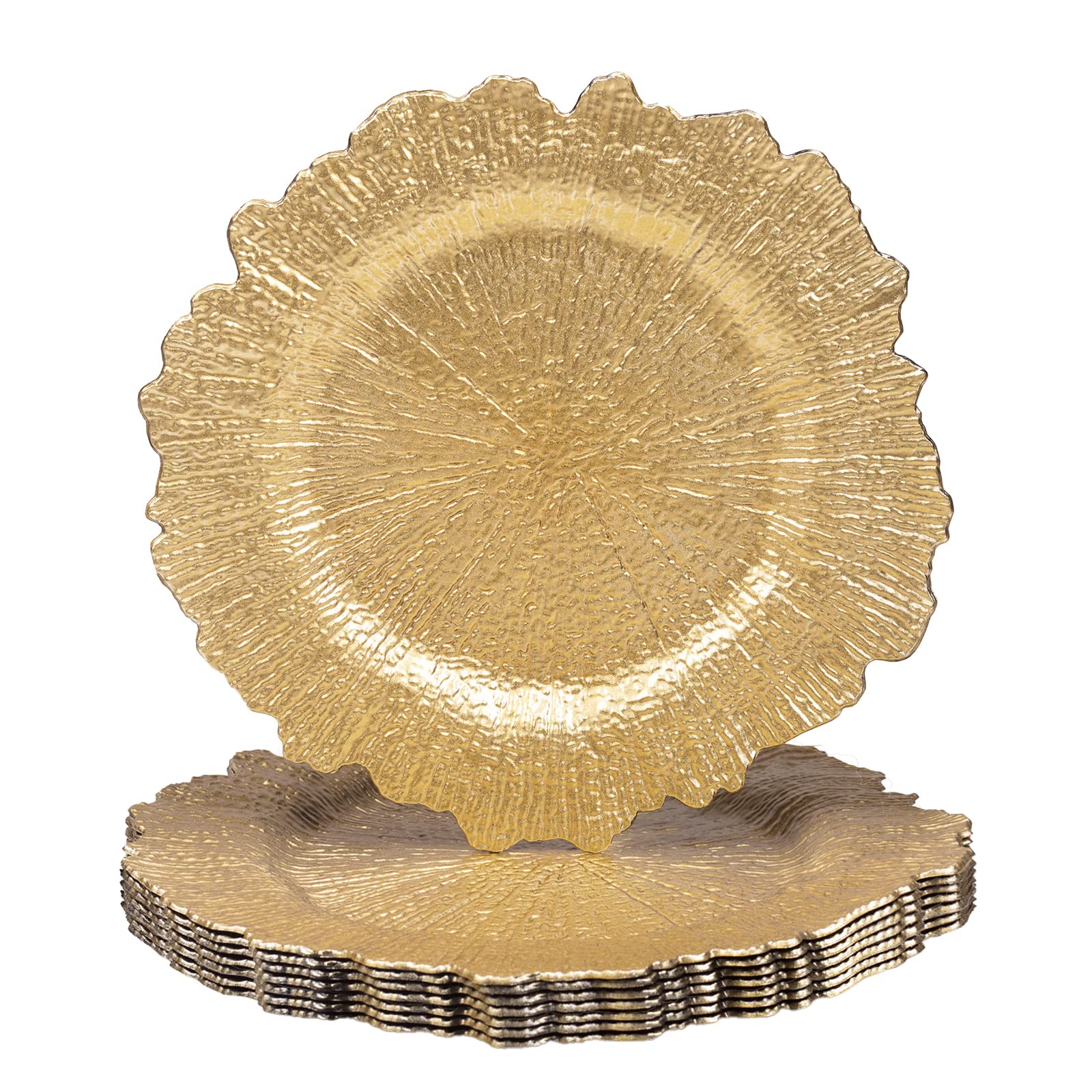 Photo 1 of MAONAME 13" Gold Charger Plates Set of 8, Round Reef Chargers for Dinner Plates, Plastic Plate Chargers for Table Setting, Wedding Decor