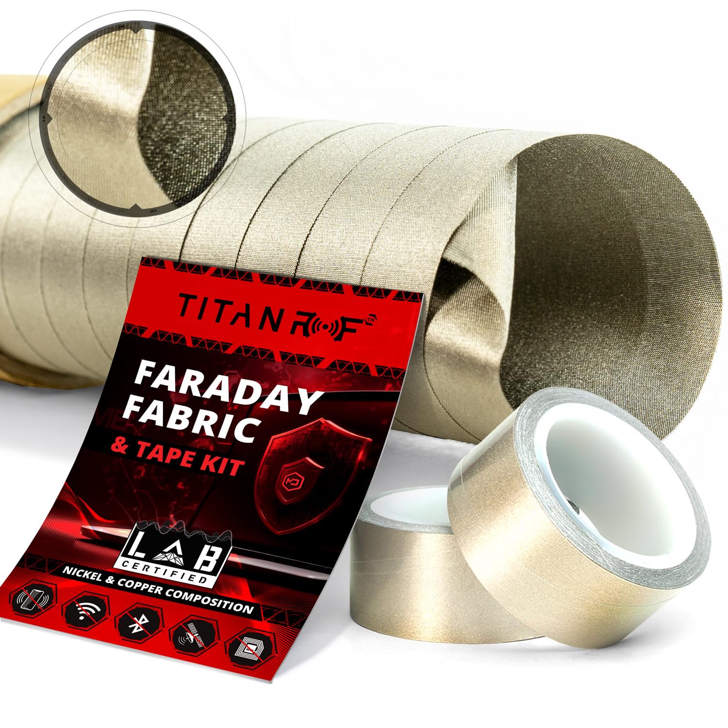 Mission Darkness TitanRF Faraday Fabric Pro Construction Kit 44" x 18' (1.1m x 5.5m) + Extra 20' (6m) TitanRF Tape // Military Grade Conductive Material Blocks RF Signals WiFi Cell Bluetooth RFID EMF