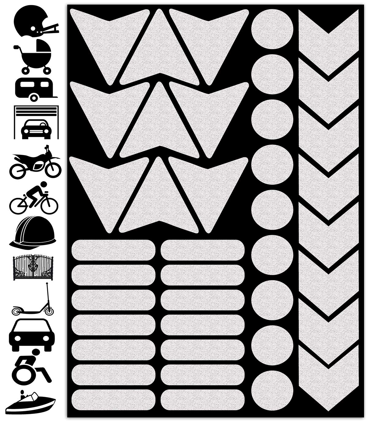 Biomar Labs Reflective Vinyl Sticker Set Weatherproof Self Adhesive Decals for Car Motorcycle Bicycle Scooter Helmet Window Exterior Interior Styling Visibility Personalisation (40 Pieces D 48)