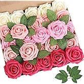 AmyHomie Artificial Flower Seriesa Red Rose 25pcs Real Looking Fake Roses w/Stem for DIY Wedding Bouquets Centerpieces Arrangements Party Baby Shower Valentines Day Christmas Tree Decorations