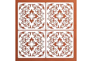 LEYHOONEY Mexican Talavera Stencils Reusable Floor Tile Wall Stencils Floral Art Drawing Templates Stencil for Painting Floors, Walls, Tiles, Wood, Front Porch, Concrete Patios - 4 Pieces 8 x 8 Inches