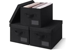 GRANNY SAYS Storage Bins with Lids, Linen Storage Bins for Shelves, Decorative Storage Boxes, Clothes Storage and Organization, Storage Boxes for Organizing, 3-Pack, Black