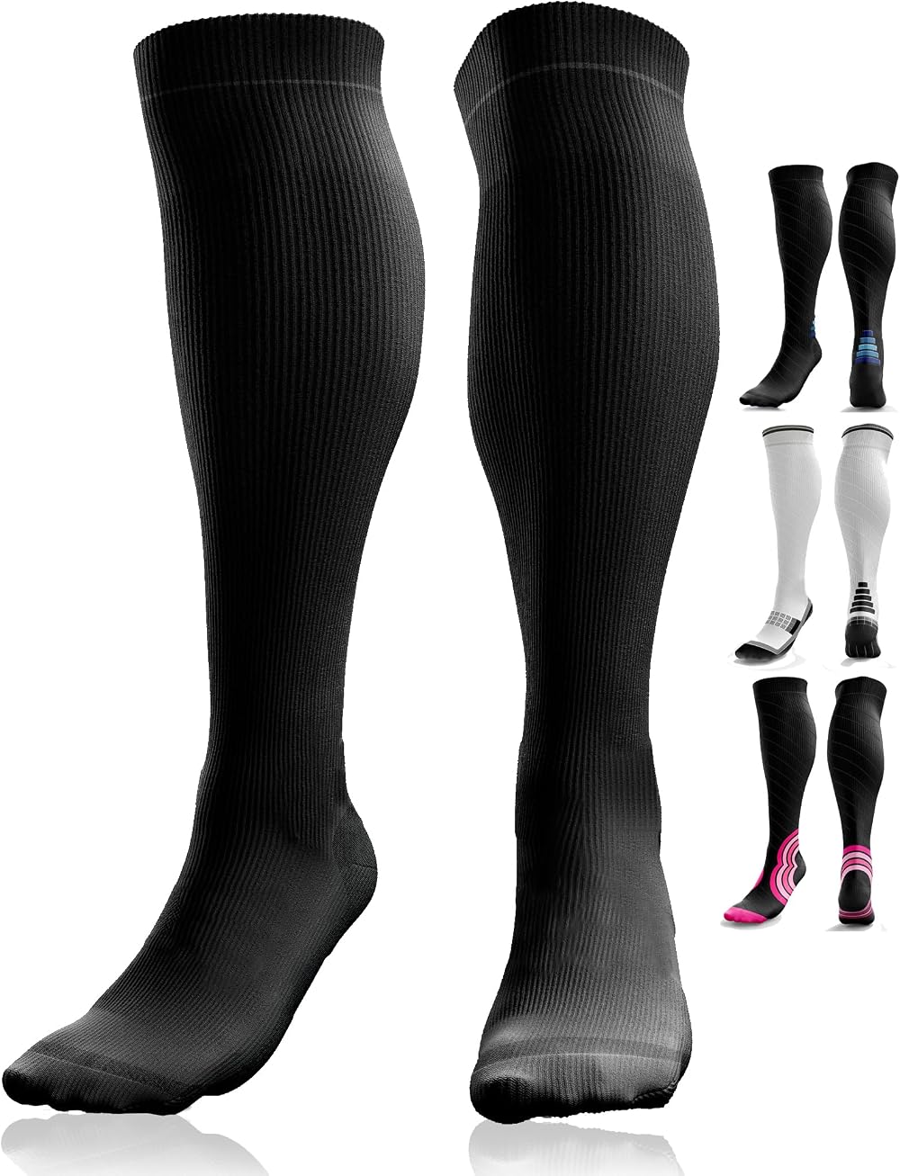 aZengear Compression Socks 20-30mmHg Knee-High Seamless Toe Black S-M