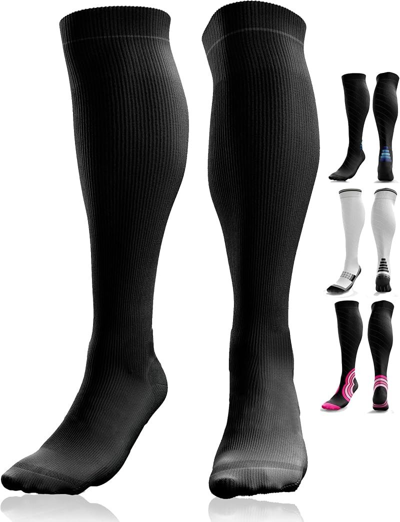 aZengear Compression Socks 20-30mmHg Knee-High Seamless Toe Black S-M