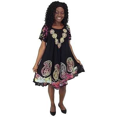 Tye It Up Womens Black Batik Embroidered Dress Oman