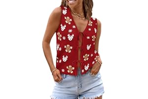 COCCKO Womens Tie Front Tops Trendy 2025 Summer V Neck Sleeveless Sweater Vests Fashion Cute Crochet Knit Tops