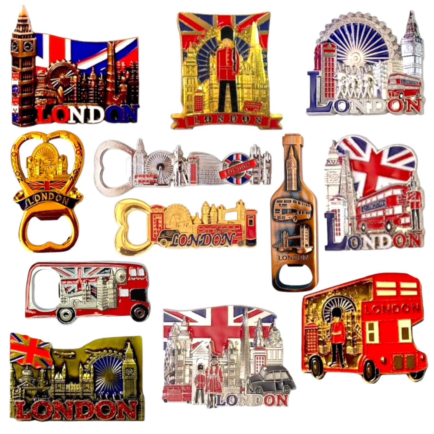 12 London Souvenir Magnets - London Bottle Opener Magnet - England Souvenirs Fridge Magnet - Union Jack Metal Magnet