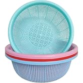 4 pcs Plastic Wash Basket Round Perforated Colander Wash Vegetables and Fruits Drain Cooked Pasta Kitchen Essentials Food Strainer Basket Strainer Kitchen Blue pink green red