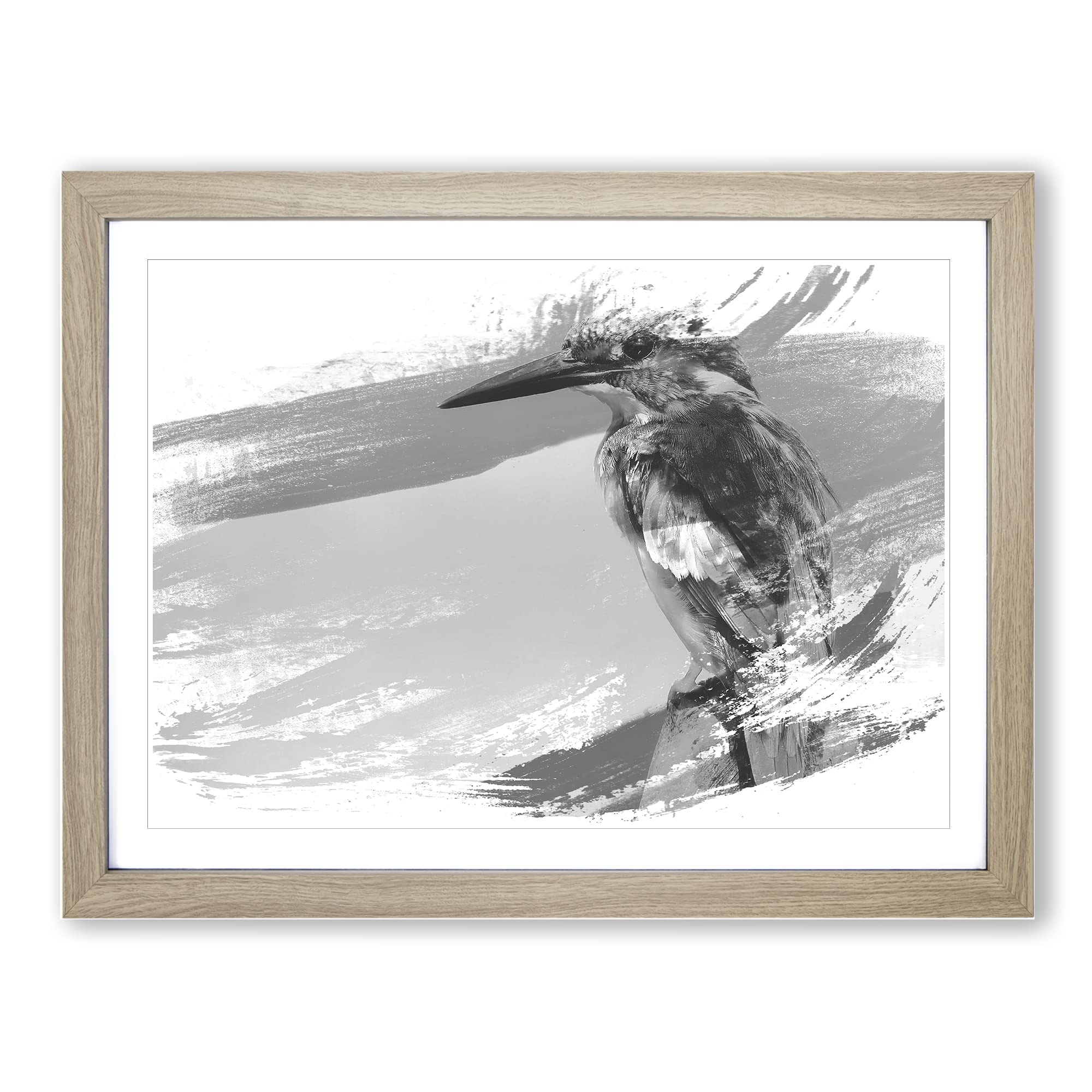 Striking Kingfisher Bird V1 Modern Framed Wall Art Print, Ready to Hang Picture for Living Room Bedroom Home Office Décor, Oak A4 (34 x 25 cm)