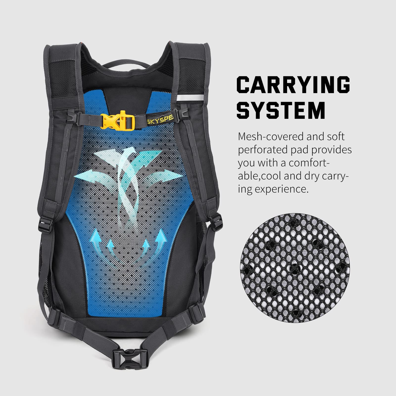 SKYSPER Leicht Wanderrucksack Klein Rucksack mit Rückenbelüftung Trekkingrucksack aus atmungsaktivem 3D Air Mesh Polyester Camping Outdoor Wandern Rucksack 3