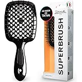 Janeke Superbrush Detangling Brush for Soft Smoothing Hair Brushing with Anti-Static Bristles - Vented Wet Hair Brush for Blow Drying Use - Perfect for Curly, Thick, Wavy, Fine Hair Types (Black)