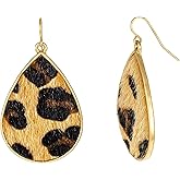 Dauplaise Leopard Print Dangle Earrings for Women, Lightweight Gold Teardrop Drop Earrings, Bold Animal Statement Style
