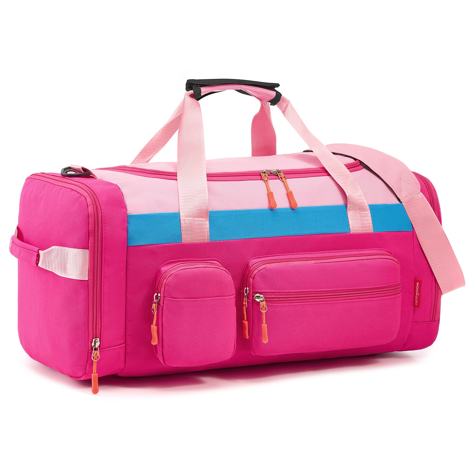 WOOMADA Kids Travel Bag with Shoe & Wet Pockets, Carry On Duffle Bag for Overnight Trips, Sports, School(hot pink)