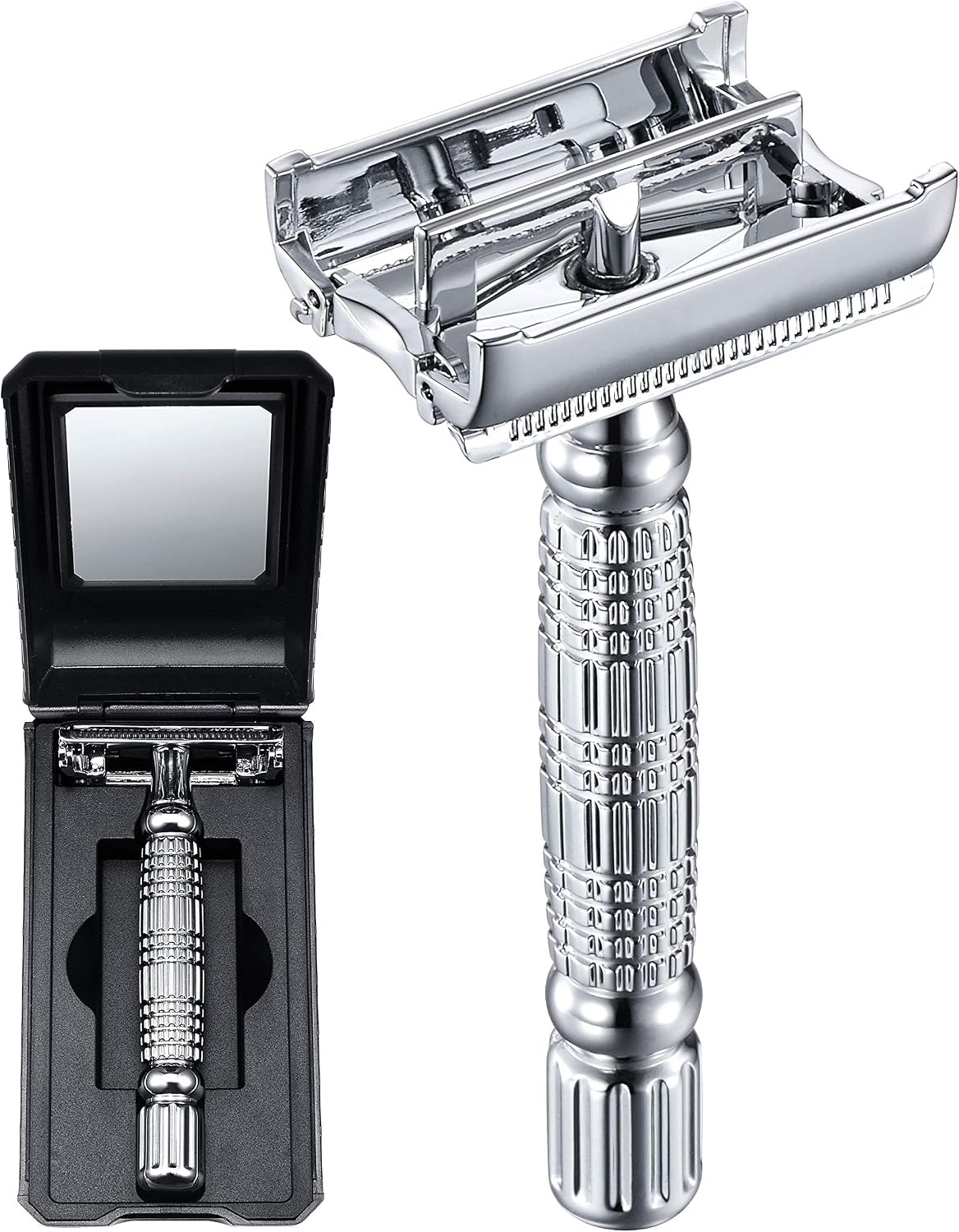 BAILI Butterfly Double Edge Safety Razor Rust-proof Reusable Manual Stainless DE Wet Shaving for Men Women with Mirrored Travel Case BD179C