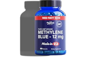 PureGood Pharmaceutical Grade Methylene Blue Capsules (60 Count 12mg Capsules), Third-Party Tested USP-Grade MB for Humans, Formaldehyde and Alcohol Free Pills in Amber Bottle