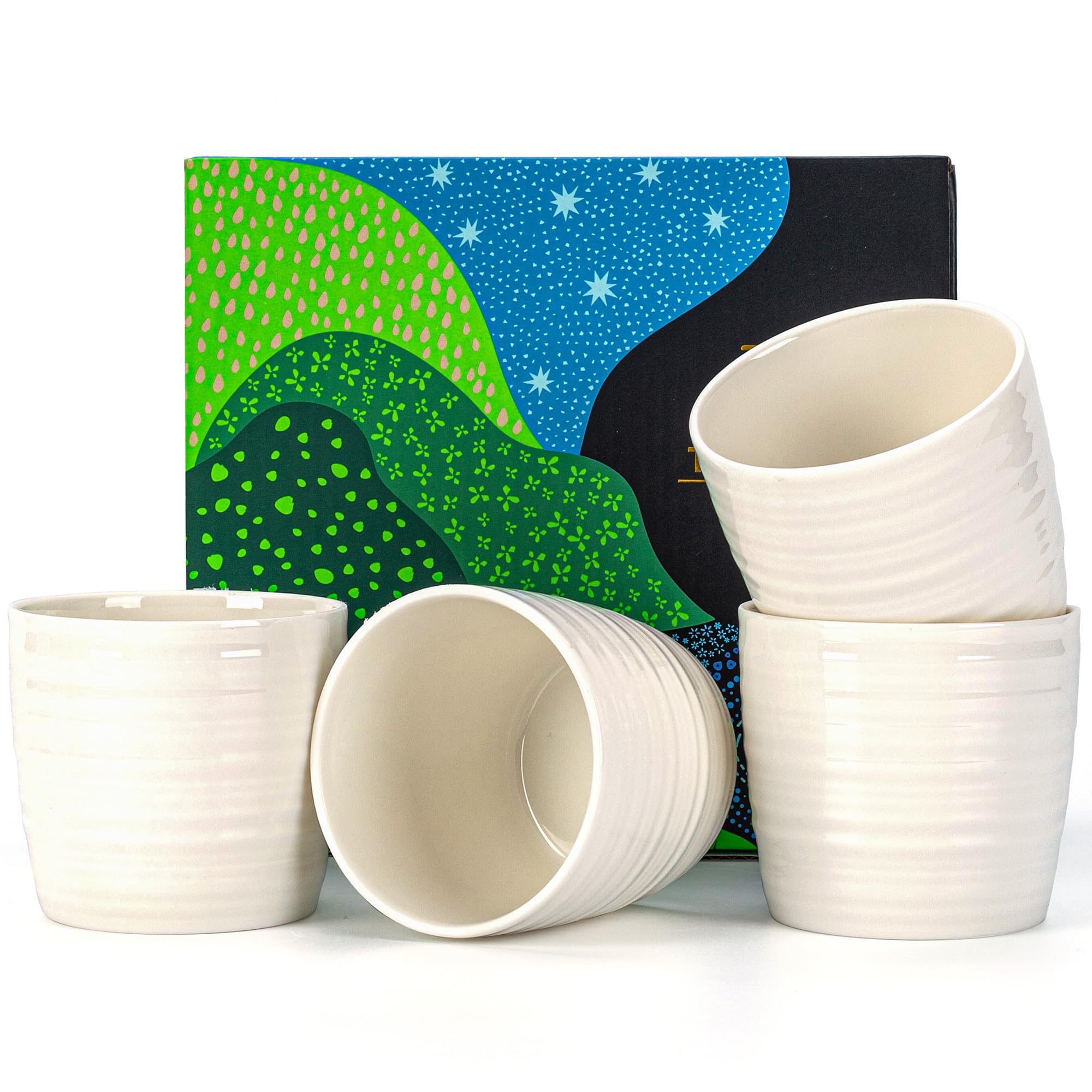 TEANAGOO Ceramic Japanese Tea Cup, 4 Pcs/Box, Occupied Japan Cups, Chinese Cup, Asian Cups no Handles, 7.4oz / 210 ml, Pure White — image 1