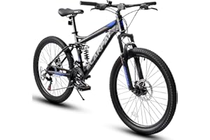 Ecarpat 24/26/27.5 Inch Wheel Mountain Bike, 21 Speed MTB Bike with Full/Front Suspension, Steel Frame and Dual Disc Brakes, Adult Mens Outdoor Cycling Mountain Bicycle