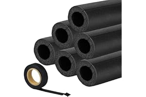 VAIPI 5 Pack Pipe Insulating Foam Tube 1 inch by 6 ft Water Pipe Covers with PVC Tape Pre Slit High Density Rubber Pipe Wrap Foam Tubing - Soft and Bendable - Prevent Outdoor Pipe from Freezing in Winter