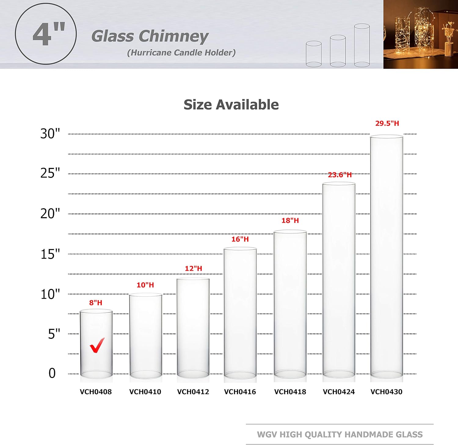 WGVI Hurricane Candle Holder Sleeve, Wide 4", Height 8", Clear Glass Cylinder Open Both Ends, Chimney Tube, Open Ended Candle Shade, 1 Piece: Home & Kitchen