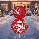 Glooglitter 31.5 Inch Giant Outdoor Christmas Ball Ornaments with Pop-up Stacked LED Light Large Christmas Lawn Ornaments Xmas Yard Decoration Oversized Holiday Patio Light up Porch Garden Decoration