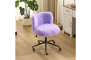 VINGLI Plush Upholstery Vanity Desk Chair with Curved Back & 90-102° Tilt & Adjustable Height, Cute Rolling Chair with Bronze Base & Golden-Bronze 360° Swivel Wheels for Makeup &Home Office, Purple