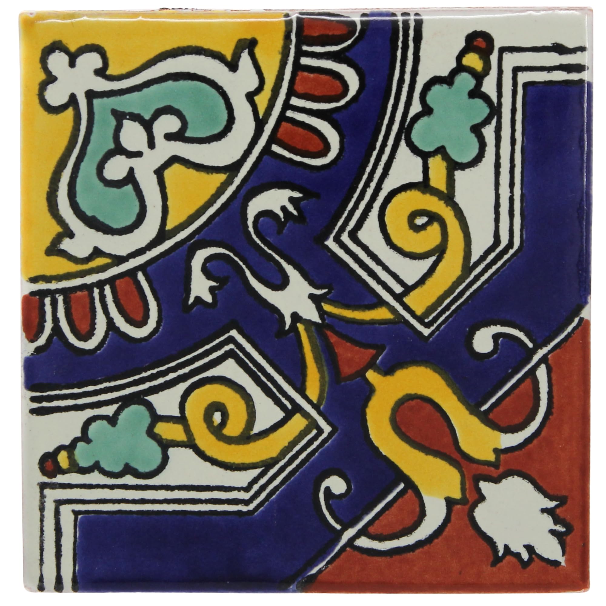 Tumia LAC Handmade Mexican Talavera Tile - Authentic Style Otto Ceramic Tiles for Crafts, Backsplashes and Home Improvement - 10 Pack