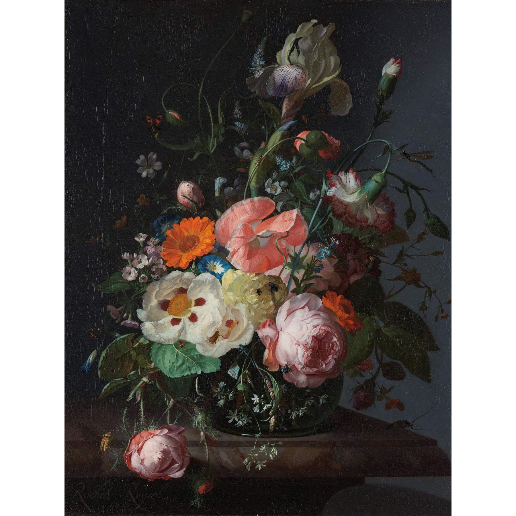 Artery8 Ruysch Still Life Flowers Marble Tabletop Painting Large Wall Art Poster Print Thick Paper 18X24 Inch