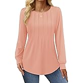 YUCOLEN Long Puff Sleeve Shirts for Women Pleated Crew Neck Tunic Tops Blouses Dressy Casual Fall Tops