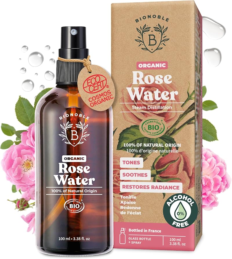 BIONOBLE Organic Rose Water Spray 100ml - 100% Natural Hydrolat Vegan