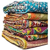 Shri Radhey Empire Indian Vintage Kantha Quilts Handmade Throws Reversible Cotton Blankets Assorted Colors, Bedspread Kantha 85X55 Inches 1 Pcs Lot