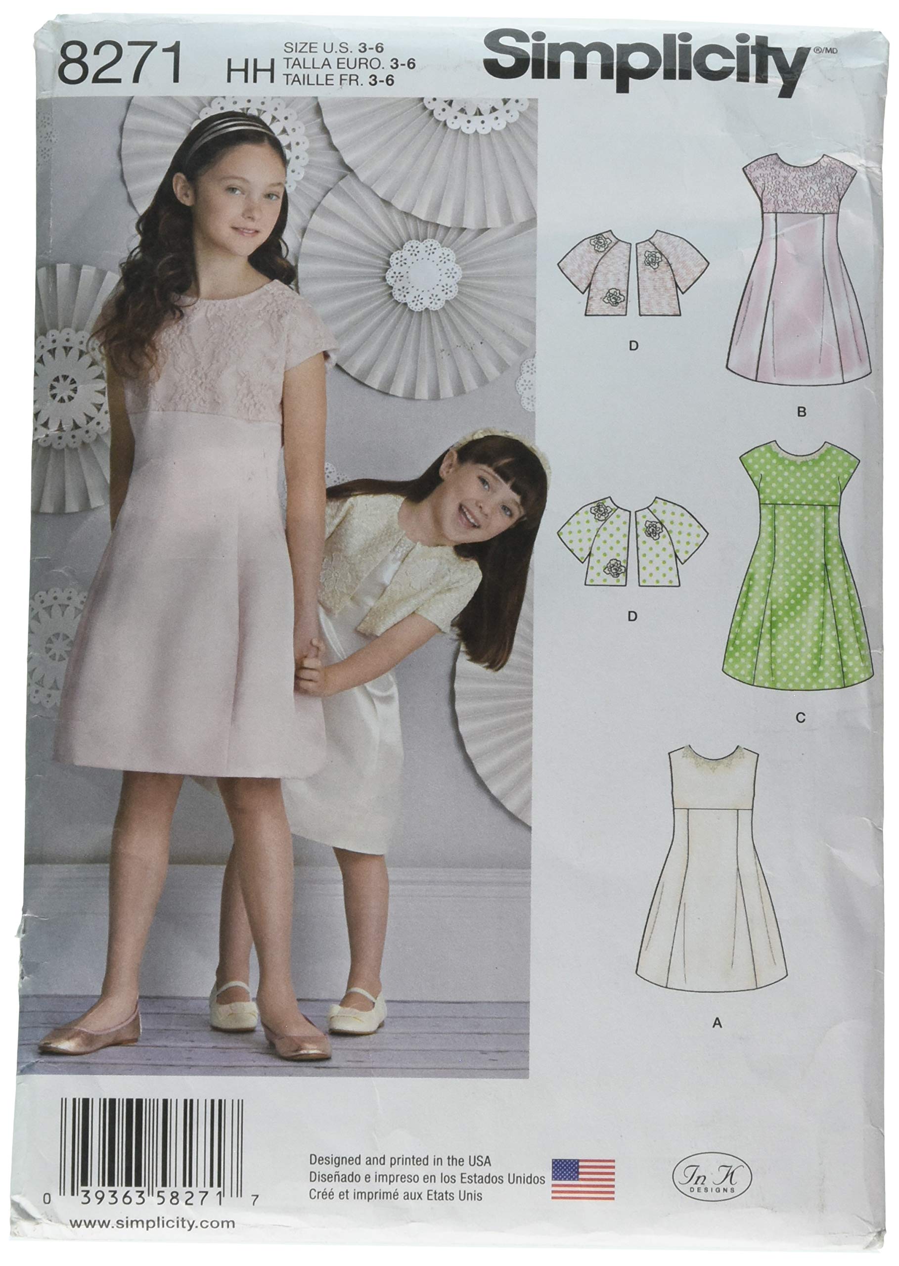 Simplicity Pattern US8271HH Child's and Girl's Dress and Jacket Sewing Pattern, White, Sizes 3-4 - 5-6