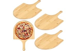 PHWRECZ 4Pcs Bamboo Pizza Peel, Lightweight Smooth Wooden Pizza Paddle and Serving Board with Long Handle, 40 × 28 × 0.8cm