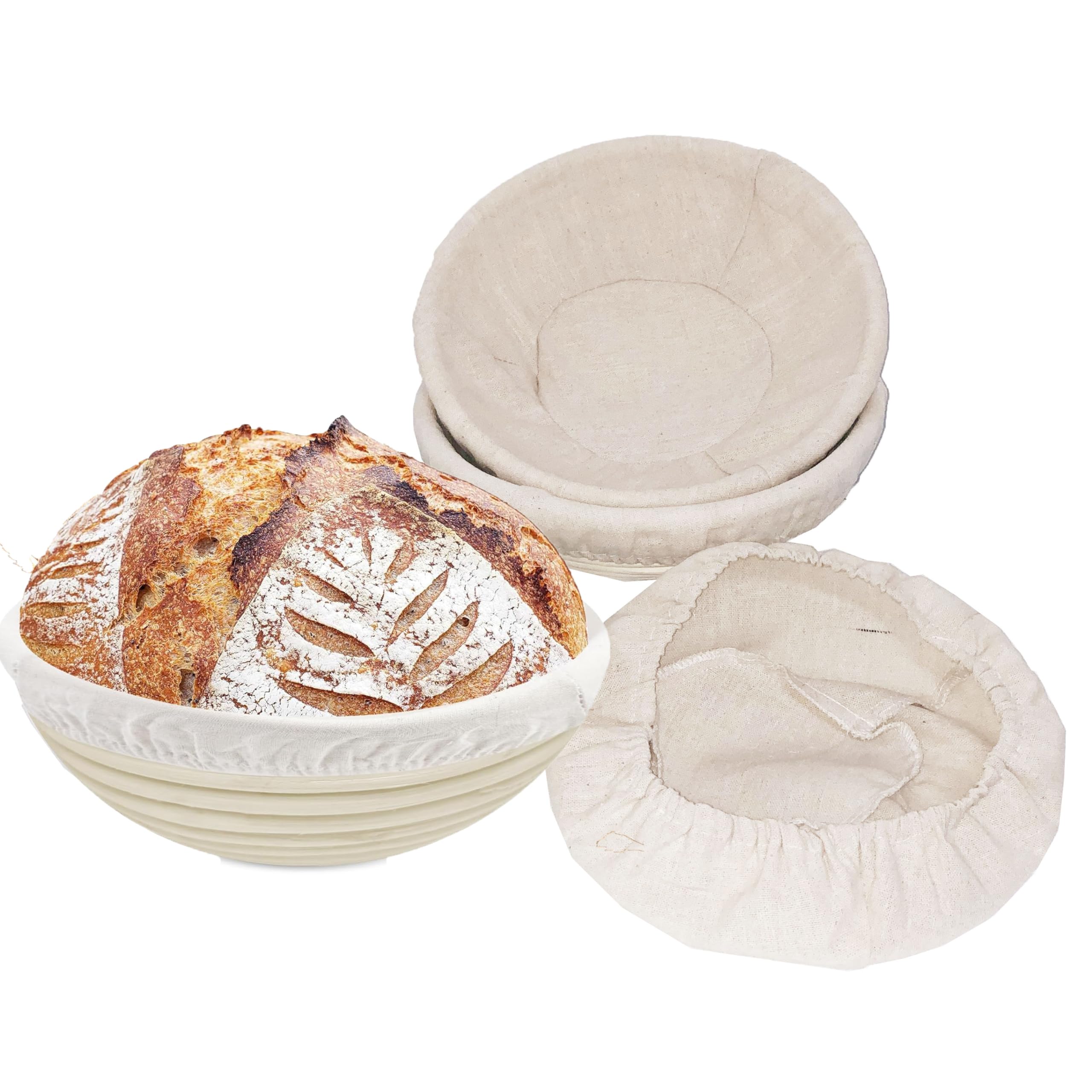 Banneton Proofing Basket- GOODCHANCEUK- 3PCS 10 Inch Round Bread Proving Basket Natural Rising Rattan Wooden Bowl Proving Bread, Dough, Pizza and Pastry Dough
