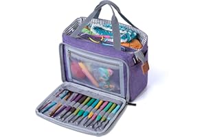 Luxja Crochet Tote Bag, Yarn Storage Bag for Small Unfinished Projects, Crochet hooks and Other Accessories, Purple