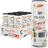 CELSIUS Sparkling Tropical Vibe, Functional Essential Energy Drink 12 Fl Oz (Pack of 12)