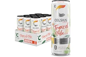 CELSIUS Sparkling Tropical Vibe, Functional Essential Energy Drink 12 Fl Oz (Pack of 12)
