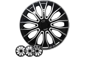 Wheel Cover Kit, 15 Inch Hubcaps Set of 4 Automotive Hub Caps with Universal Snap-On Retention Rings, 2-Tone ABS Plastic Blac