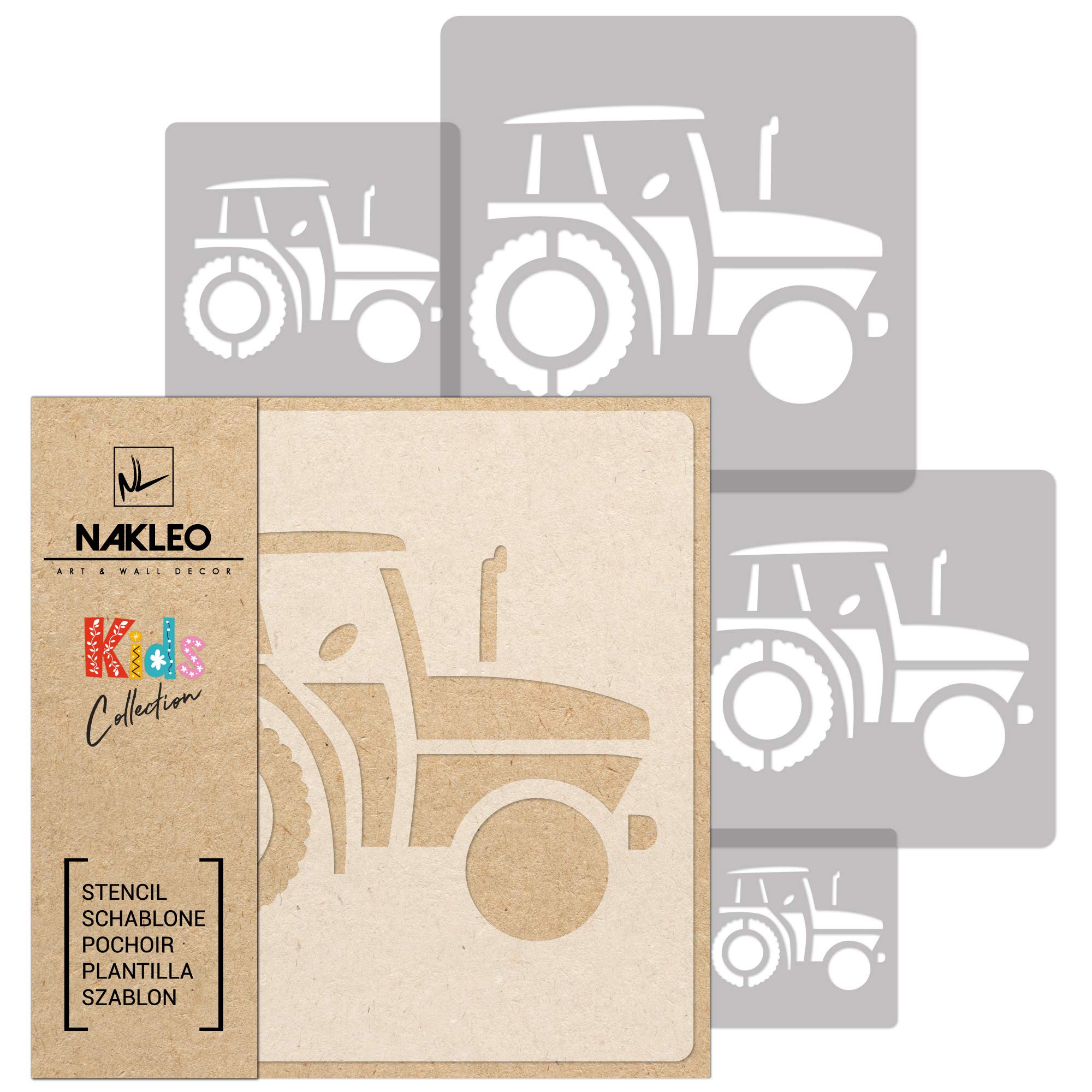 NAKLEO Painting Stencils Set for Nursery Room, 5 Pcs Templates 9x9 to 34x34cm Tractor Country Farm, Plastic and Reusable Drawing Stencils, Decor, Craft DIY Wall Furniture