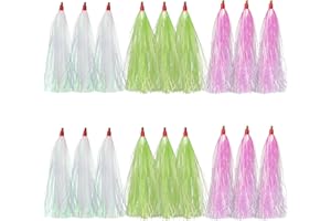 FUSIGO Fishing Mylar Flash Teaser Tail - 9pcs/18pcs Fishing Bucktail Teaser Fishing Bait Rigs for Flounder Rig Saltwater Fishing Teasers Plugs 3 Colors