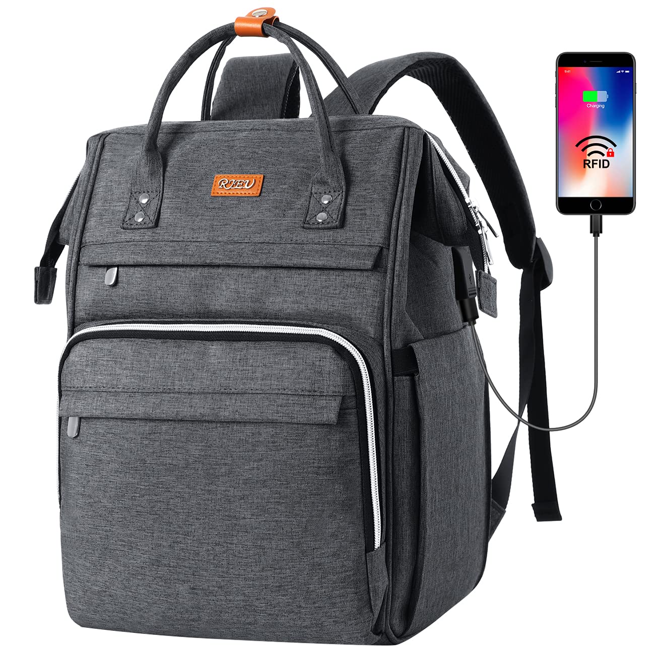 RJEU Laptop Backpack Women Work, Anti-theft School Backpack for Teenager Girls,Waterproof High School Bookbag Computer Bag with USB Charging Port for Travel Business College