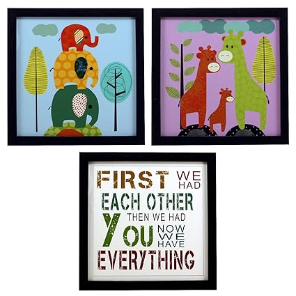 INDIANARA 3 Piece Set of Framed Wall Hanging Kids Room Family (1051) Decor Art Prints 8.7 INCH X 8.7 INCH Without Glass