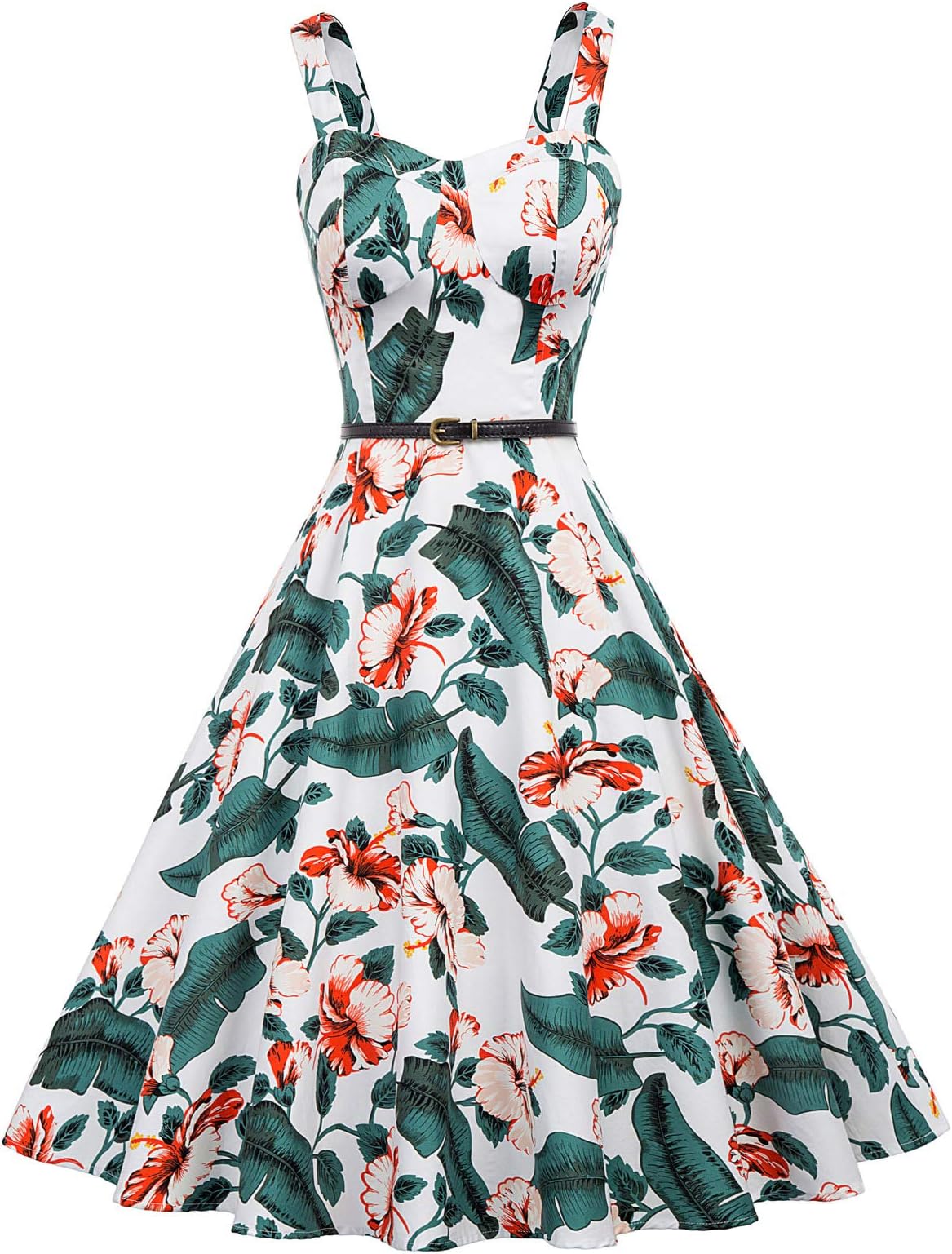 Women Sweetheart Neck Floral Dresses 1950s Sleeveless Vintage Swing Dresses with Belt
