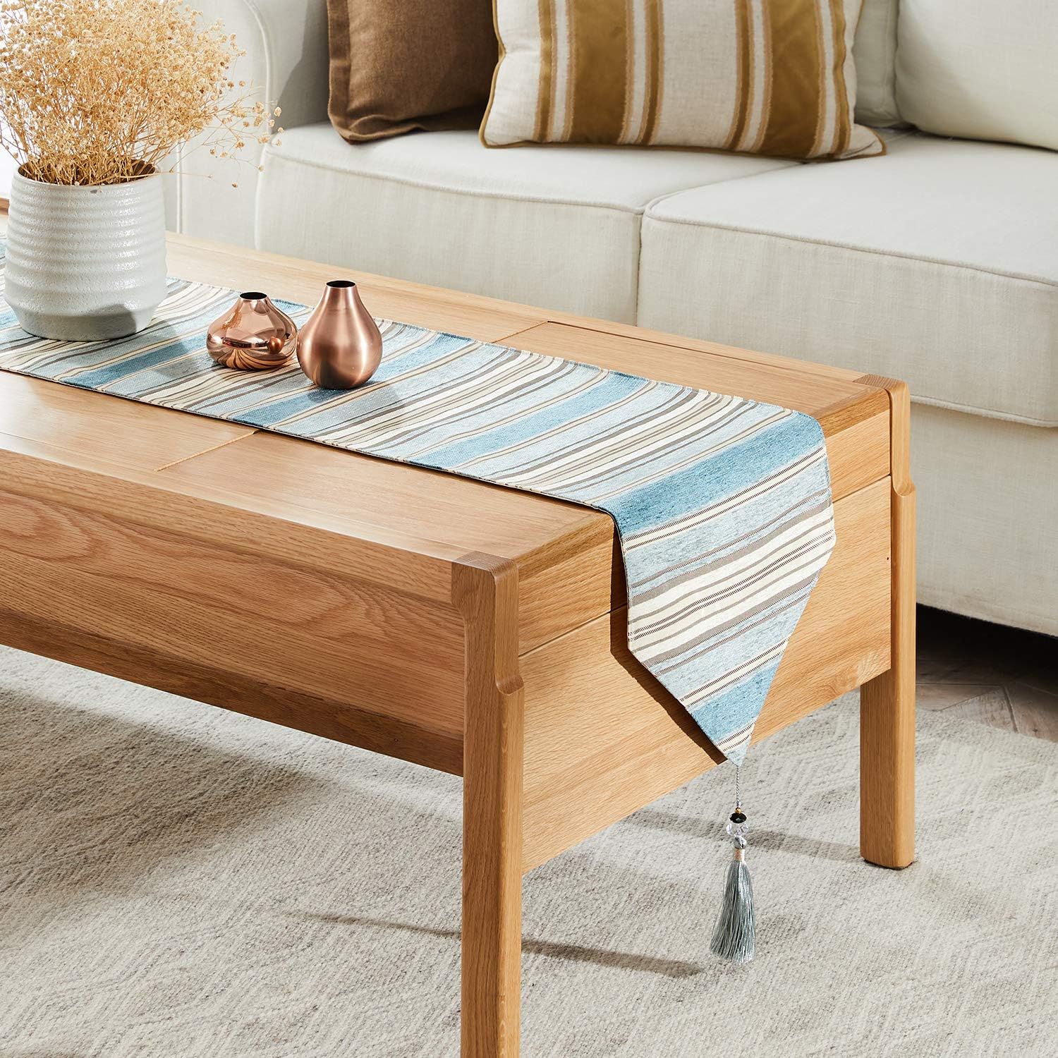 Top Finel Dining Table Runner 72 inches, Striped Cotton Linen Table Runners with Tassels for Party Holiday Wedding Gathering, Teal: Home & Kitchen