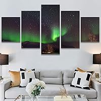 SIGNWIN 5 Panel Canvas Wall Art Astronomy & Space Contemporary Cosmic Dramatic Green Group Photography Realism Ultra for Home Decorations Ready to Hang - 60