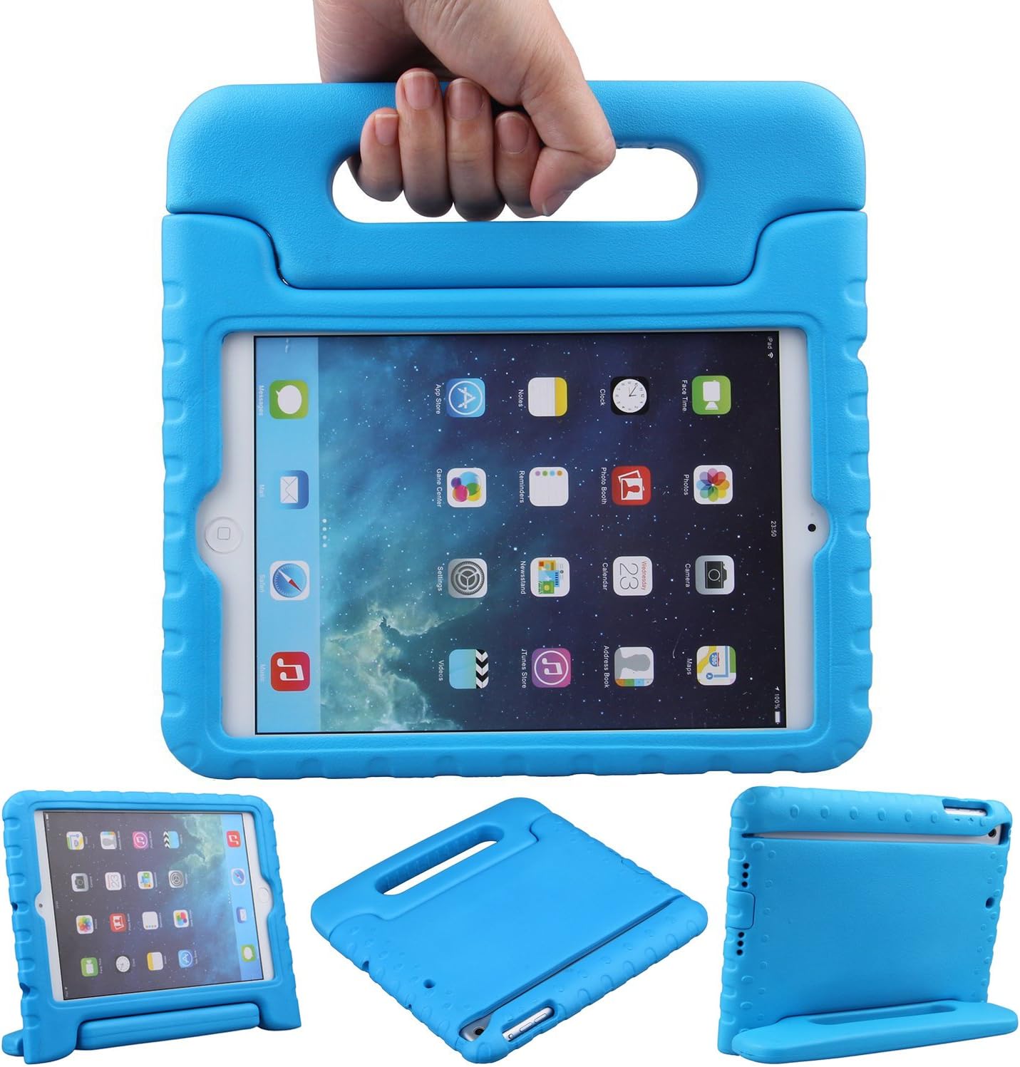 LEFON Kids Case for iPad Mini Shockproof Convertible Handle Light Weight Super Protective Stand Cover Case for Apple iPad Mini 3rd Gen/Mini 2 / Mini 1 (Blue)