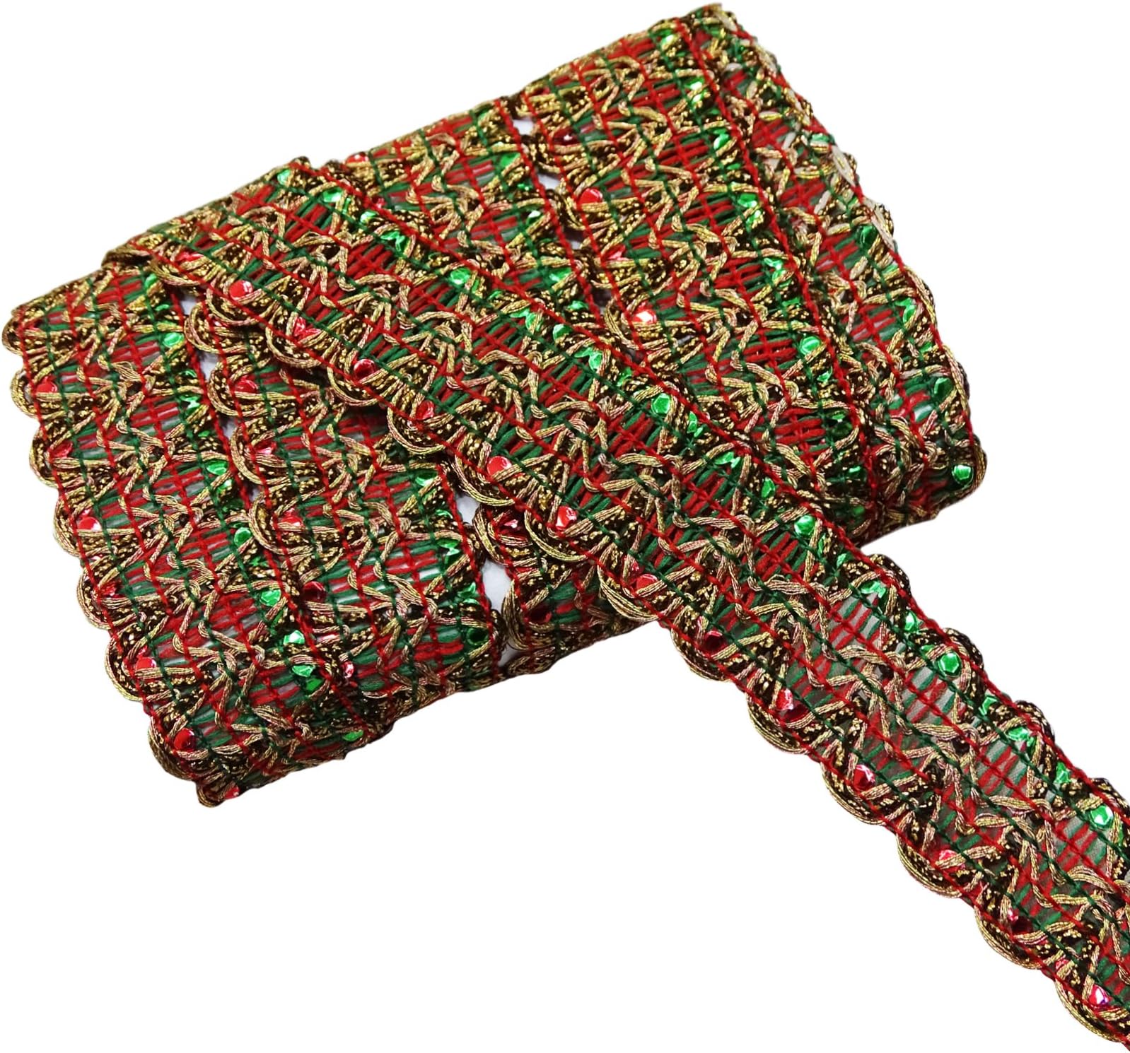Peegli 9 Yard Embroidered Handmade Designer Trim Red Embellishments Craft Ribbon Sari Border Lace Trim Clothing Accessories Metallic Thread Work Lace Edging Trim DIY Sewing Craft
