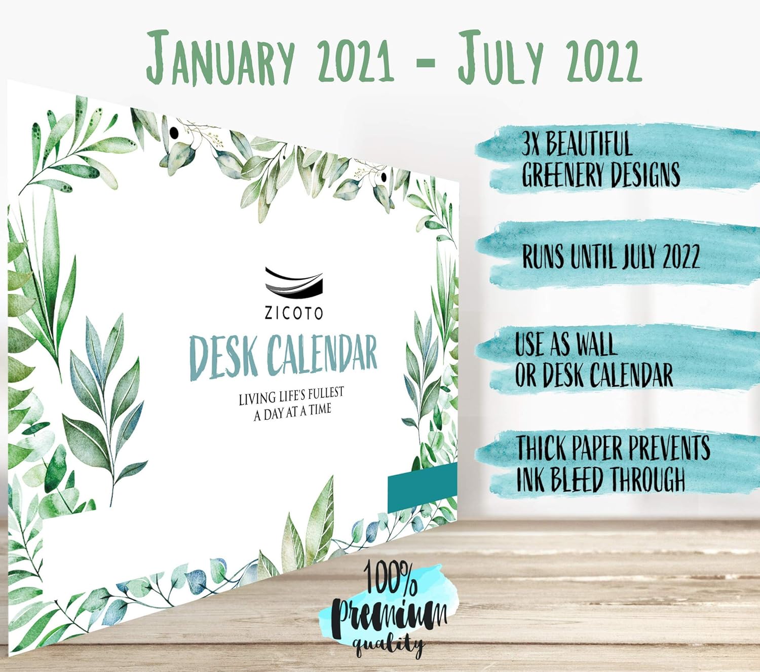 Aesthetic Greenery Desk Calendar 17"x11" - Desktop/Wall Calendar for Easy Planning - Runs from January 2021 until July 2022 : Office Products