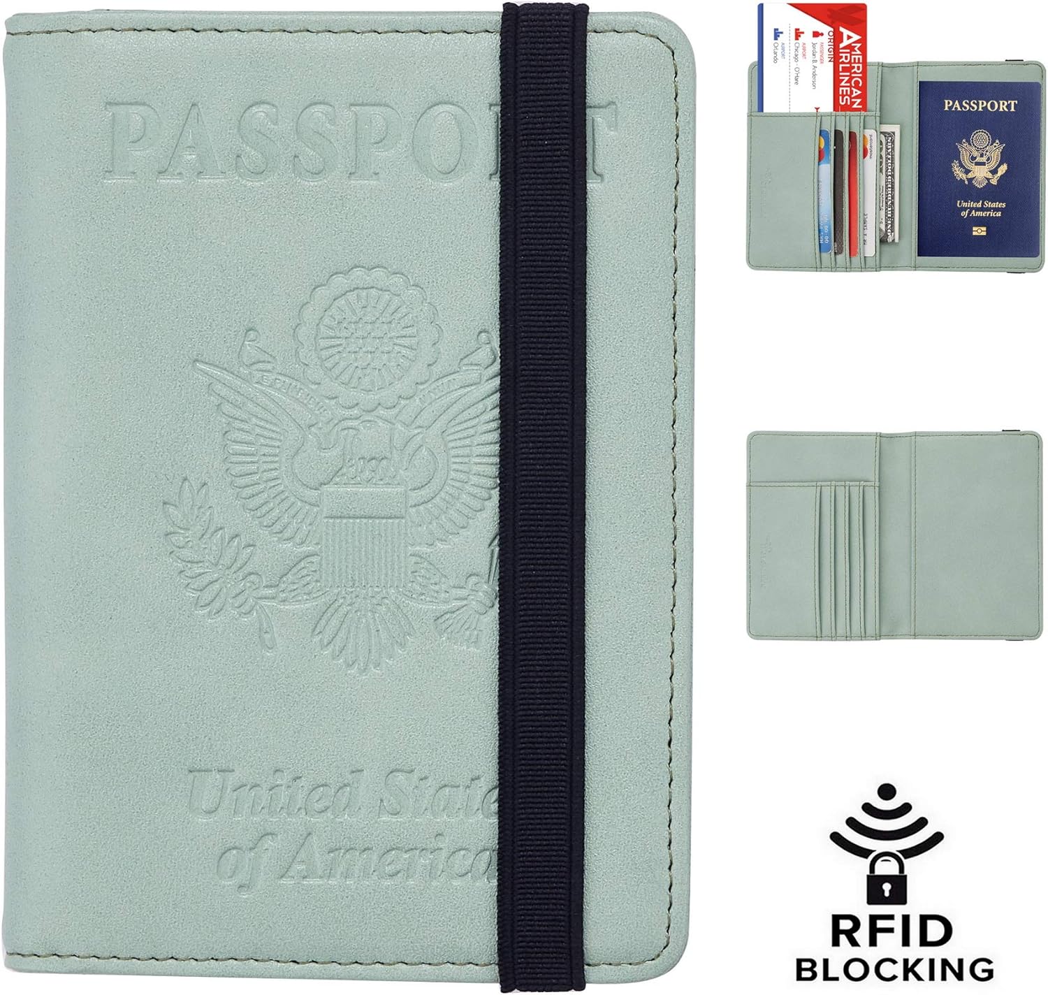  | Travelambo RFID Blocking Leather Passport Holder Cover Case Travel Wallet Elastic Strap(01 Black NP Black) | Passport Wallets