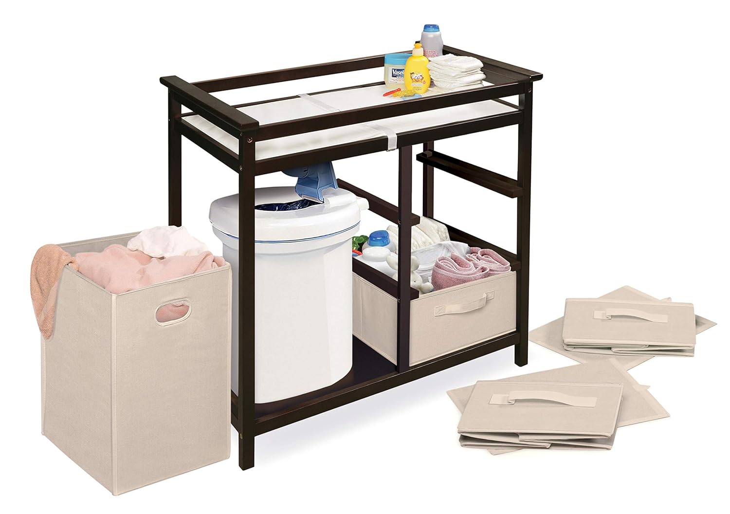 changing table with laundry hamper